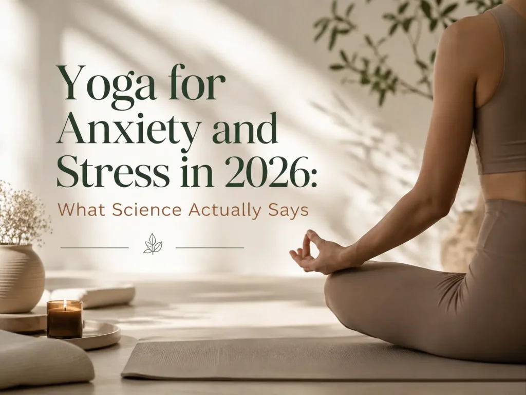 Woman practicing yoga for anxiety and stress relief with science-backed Yogalates techniques in 2026