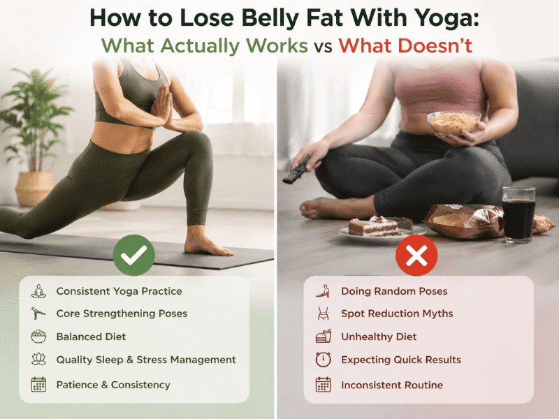 Woman practicing yoga for belly fat loss and core strengthening at home
