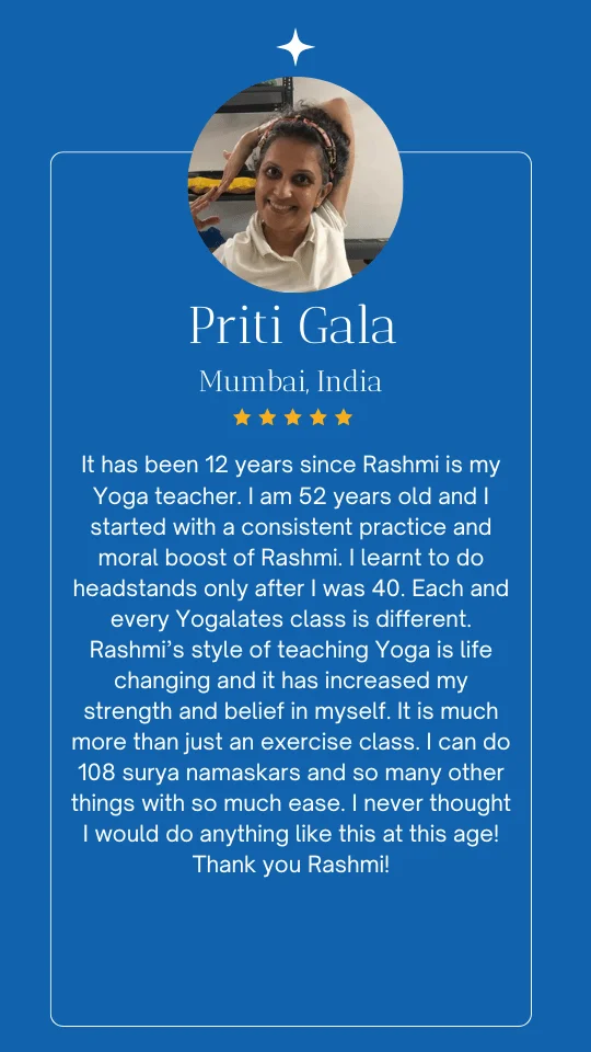 Client review for Yogalates With Rashmi online yoga and Pilates programs