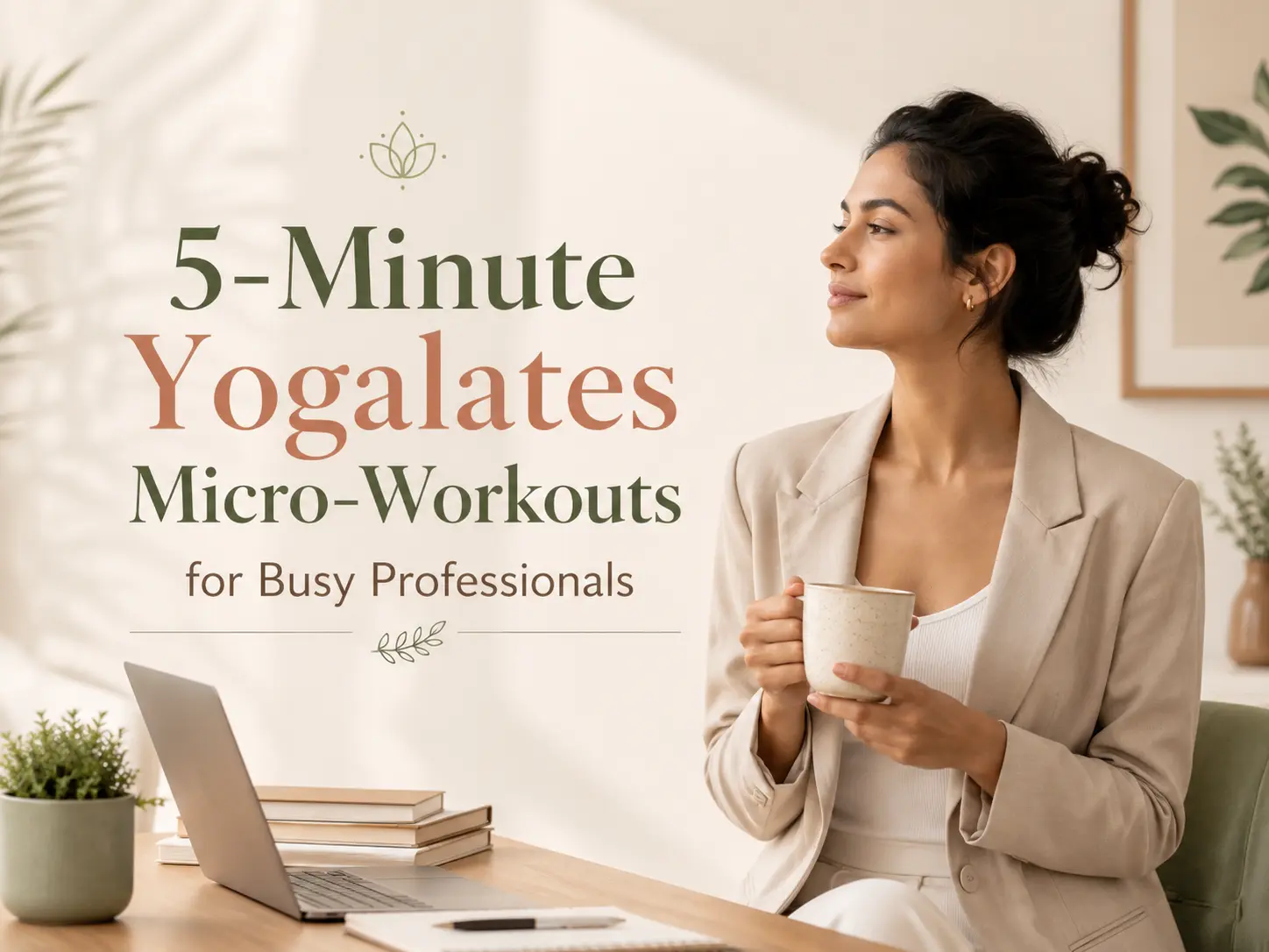 Woman performing a 5-minute Yogalates micro workout at home to improve strength, posture, flexibility, and reduce stress for busy professionals.