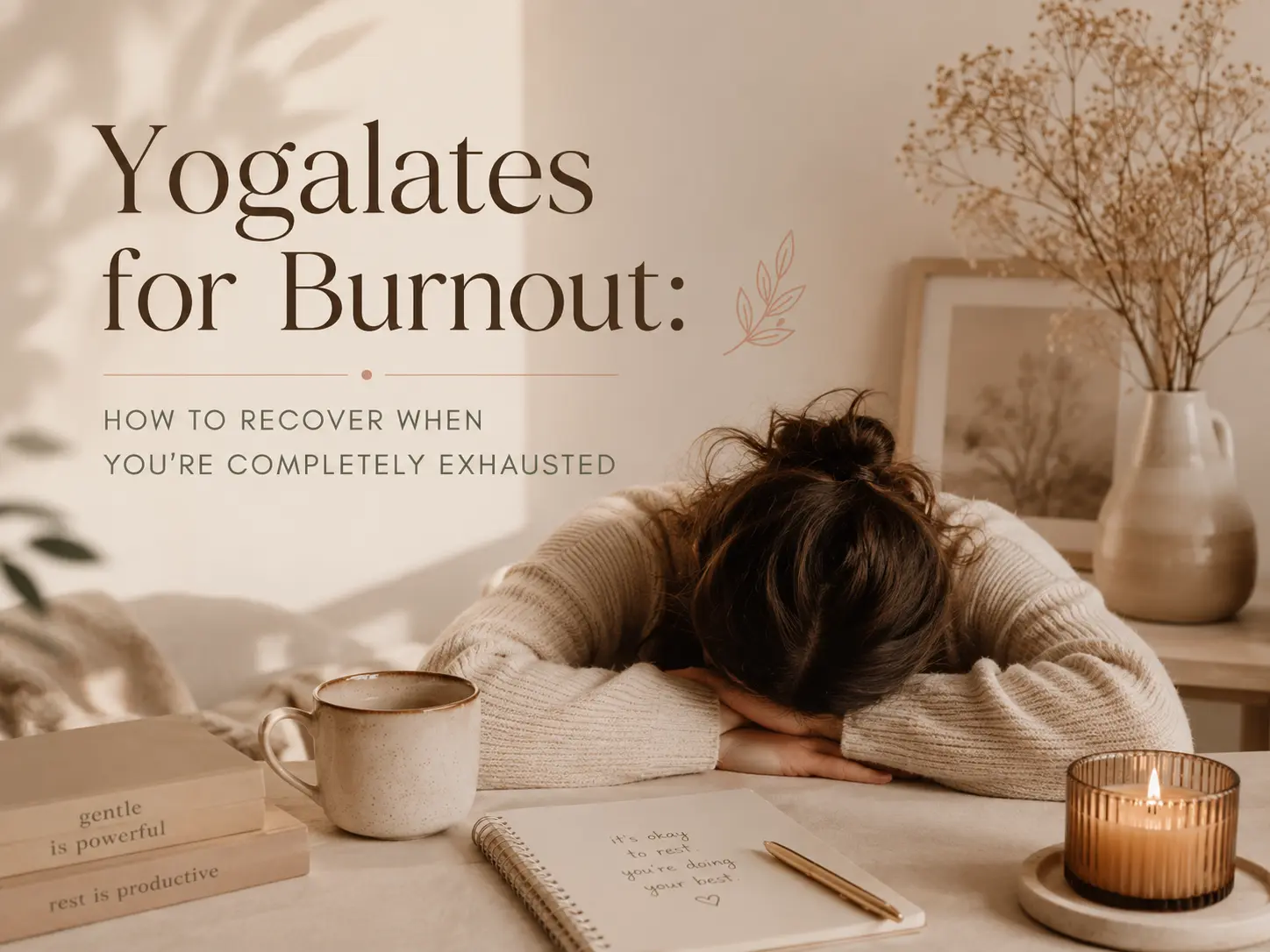 Person practicing Yogalates to reduce burnout, relieve stress, improve mental wellness, and restore energy through gentle yoga and Pilates exercises.
