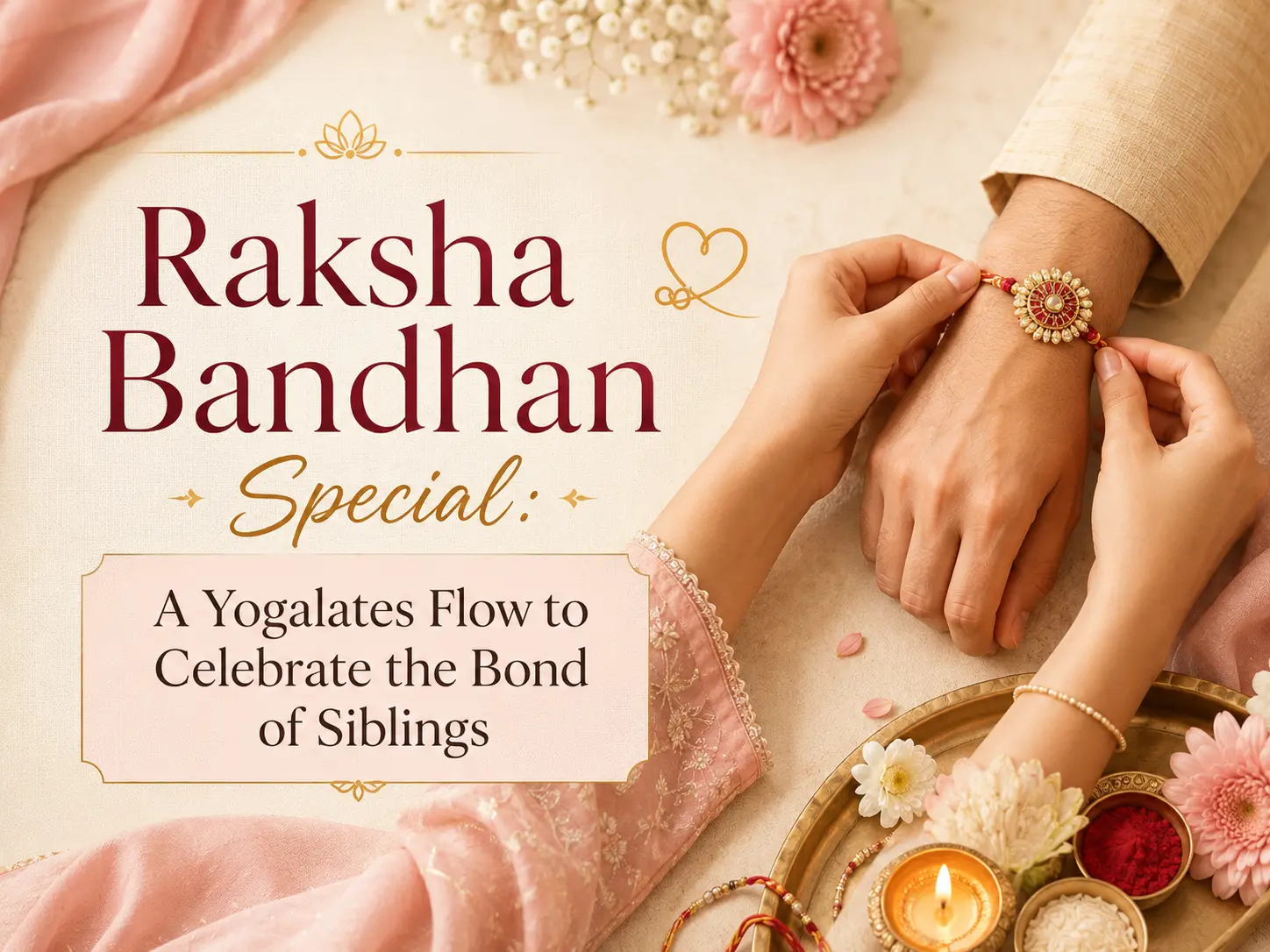 Two people practicing Raksha Bandhan yoga flow together at home celebrating sibling bond through Yogalates