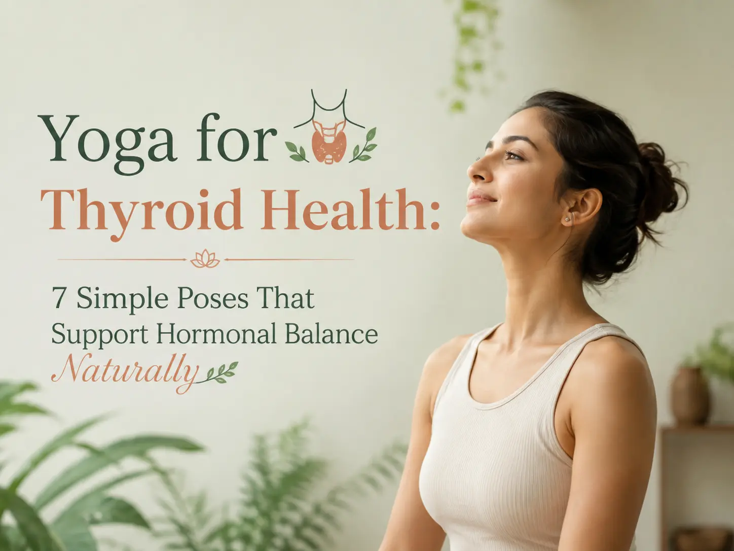 Woman practicing yoga poses that support thyroid health, reduce stress, and promote hormonal balance through gentle movement and mindful breathing.